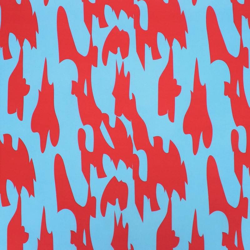 Katoen popeline met grafische motieven - rood en hemelsblauw