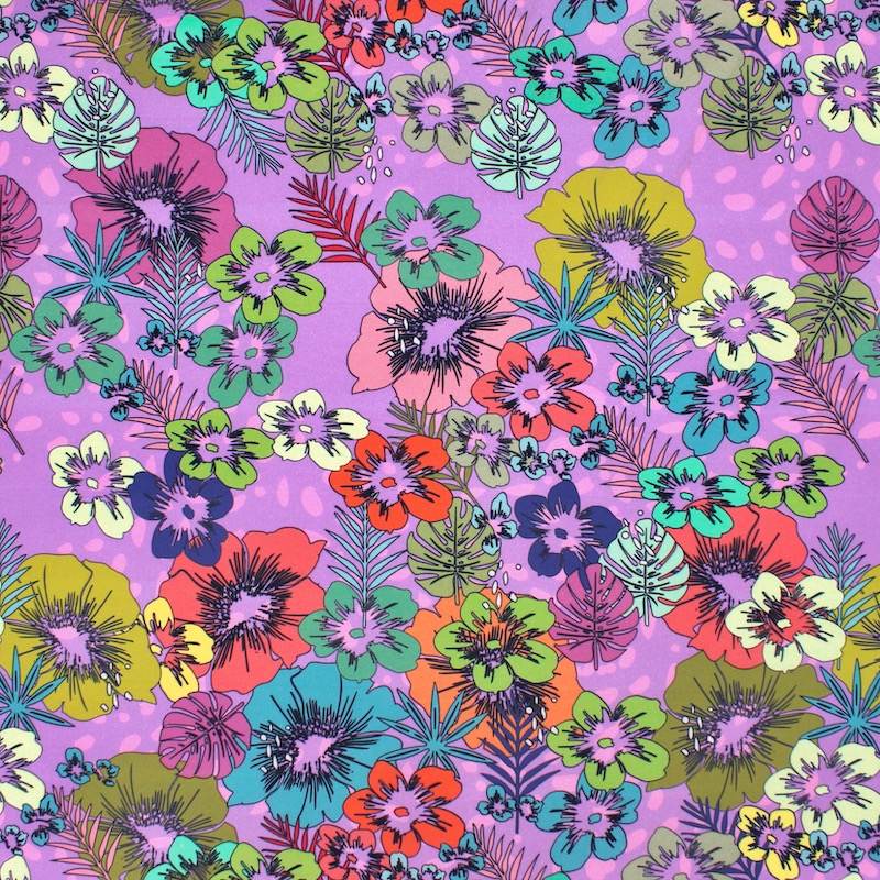 Popeline coton floral -lilas