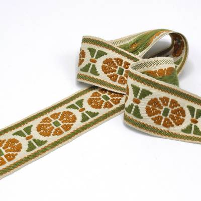 Vintage jacquard biesband - ecru, groen en roest