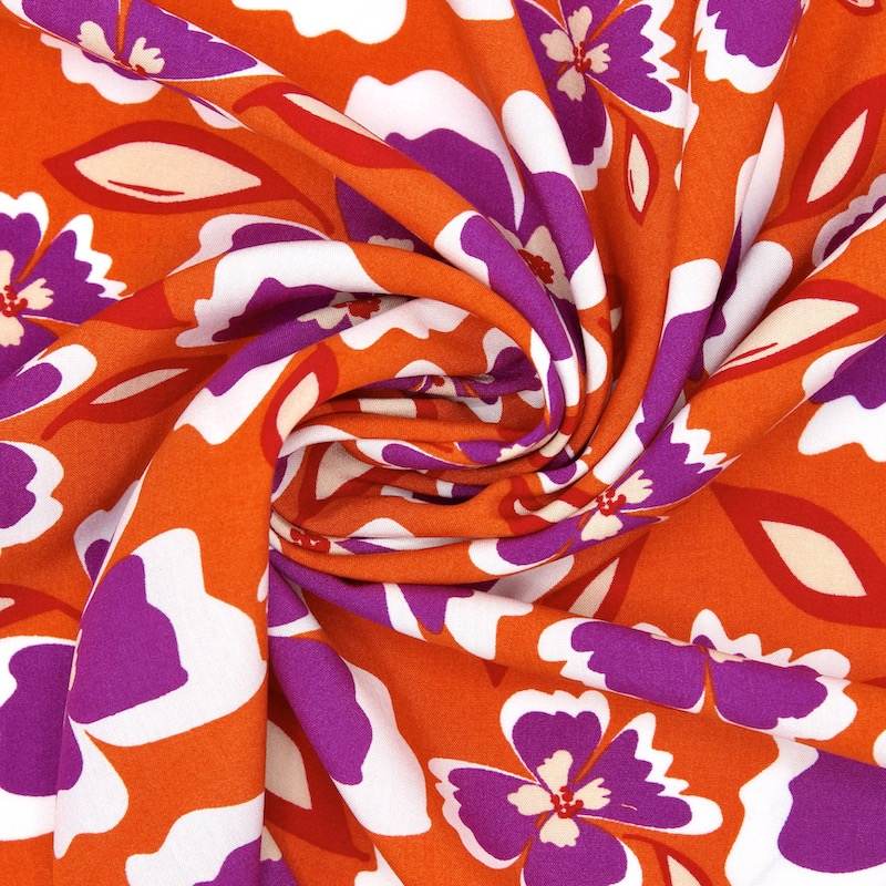 Viscose fabric with flowers - red