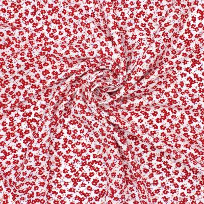Viscose fabric with flowers - white and red