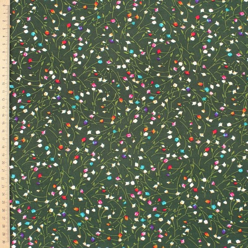 Viscose fabric with flowers - green