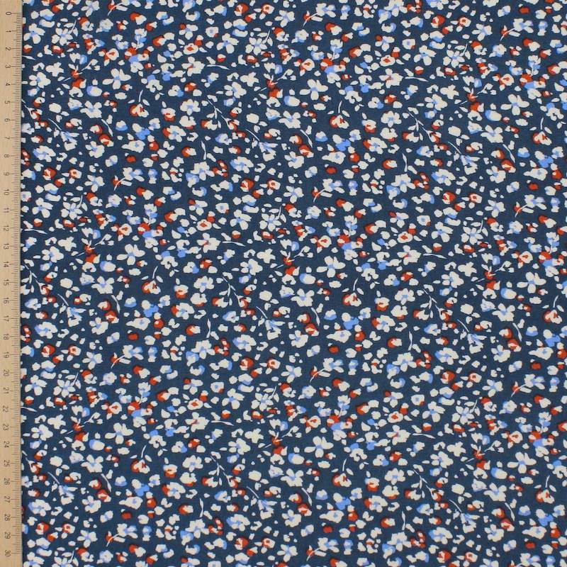 Viscose fabric with flowers - navy