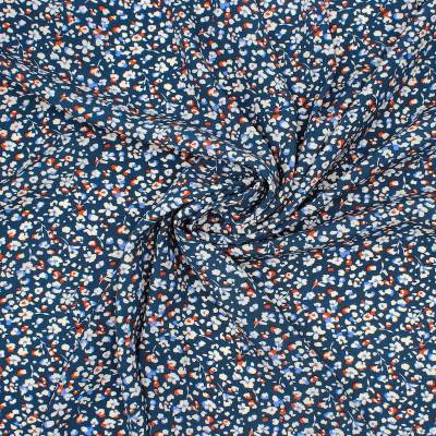 Viscose fabric with flowers - navy