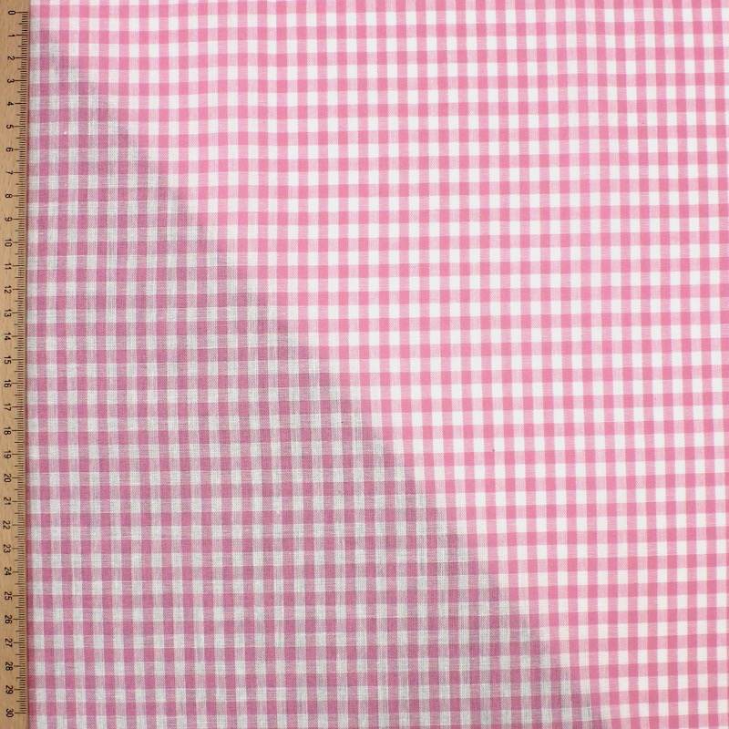 Tissu 100% coton vichy - rose et blanc
