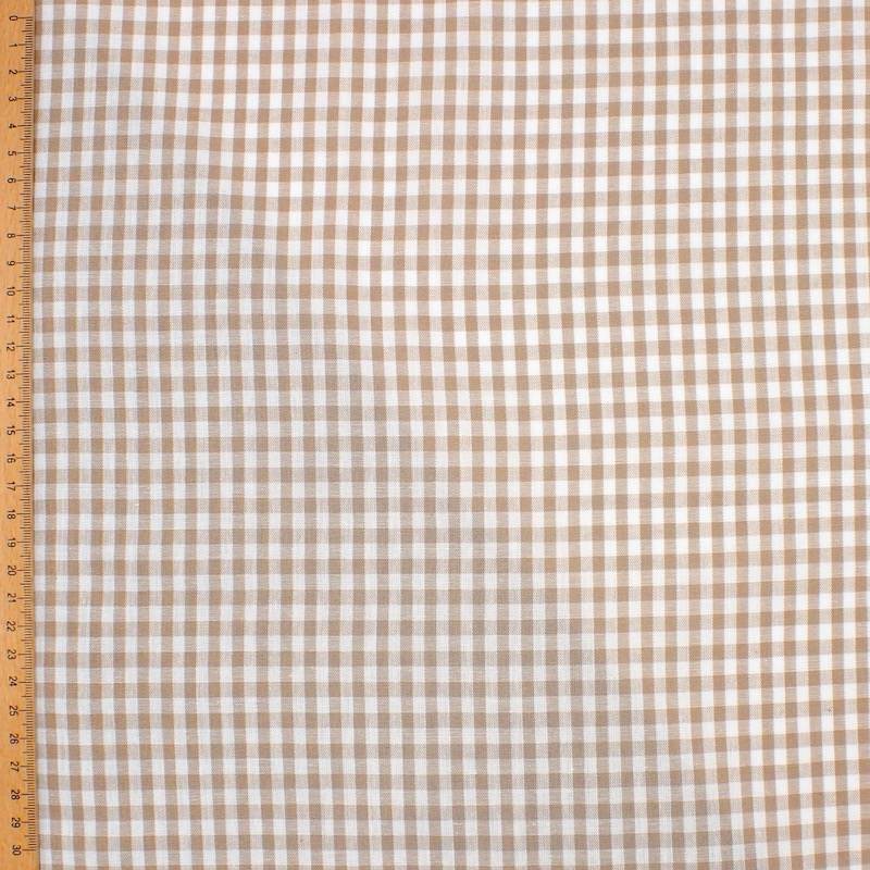 Tissu 100% coton vichy - beige et blanc