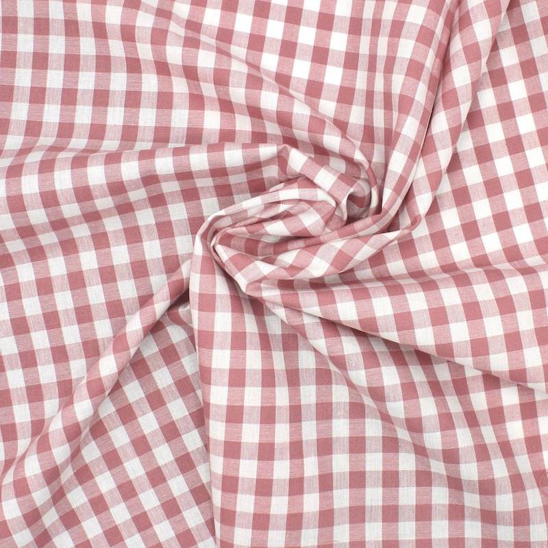 Tissu 100% coton vichy - vieux rose et blanc