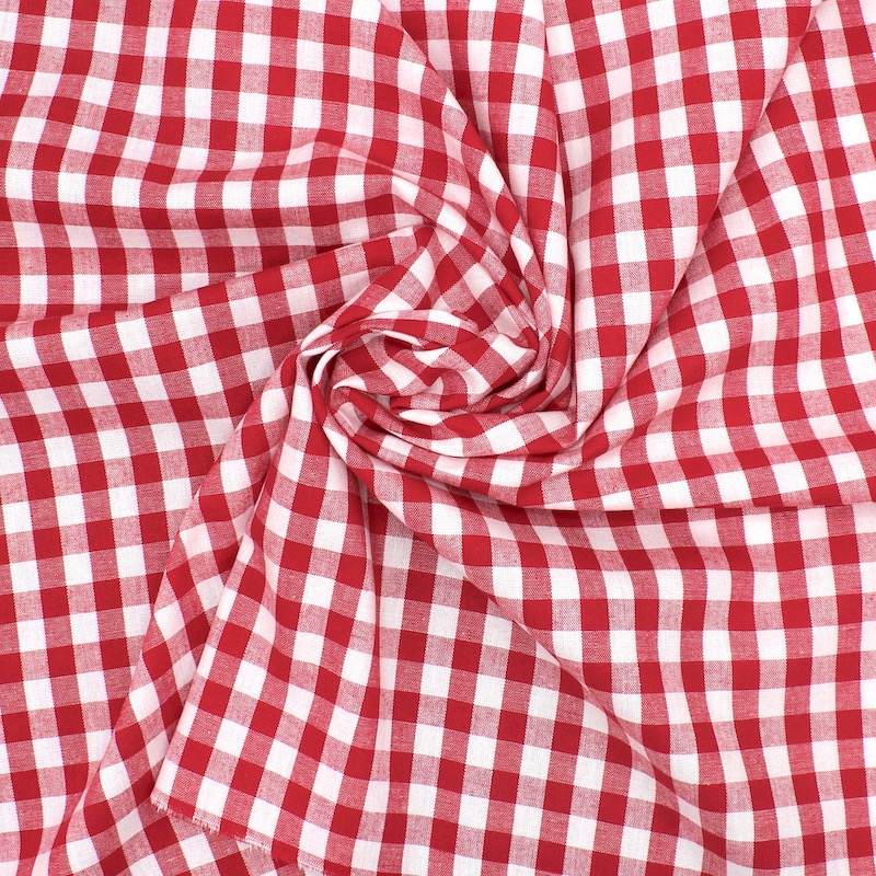 Tissu 100% coton vichy - rouge et blanc