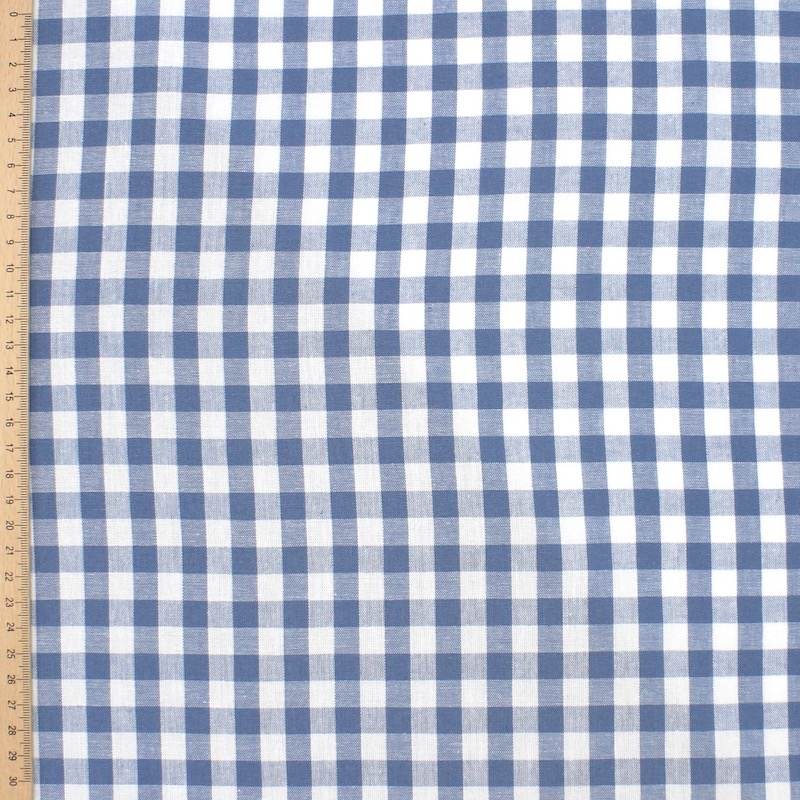 100% cotton vichy fabric - denim blue and white 