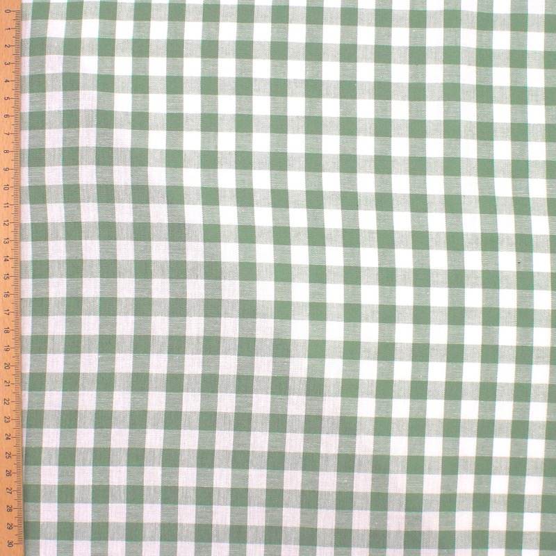 100% cotton vichy fabric - green and white 