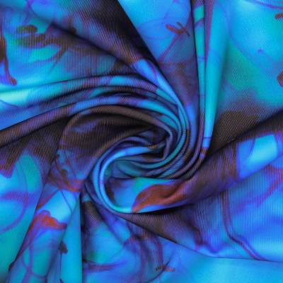 Tissu extensible type lycra à motif - bleu