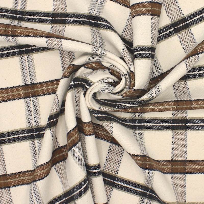 Checked cotton fabric - ecru and brown