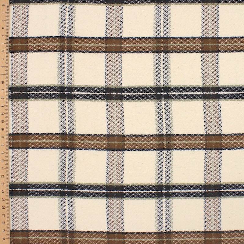 Tissu coton à carreaux - écru et brun