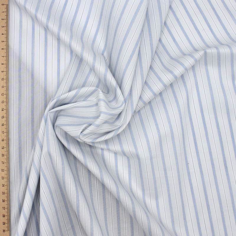Striped cotton and polyester fabric - sky blue 