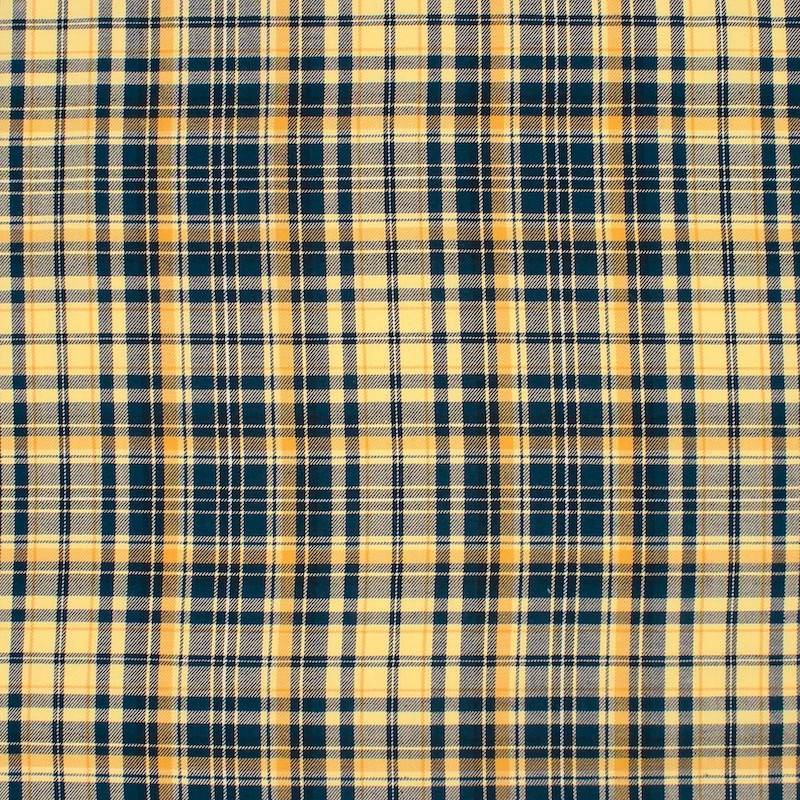 Checkered cotton twill fabric - navy and yellow