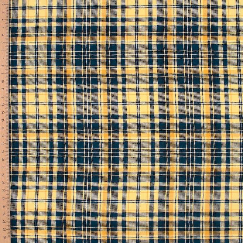 Checkered cotton twill fabric - navy and yellow