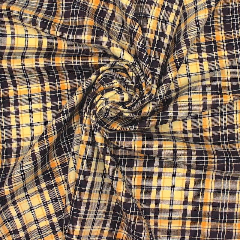 Checkered cotton twill fabric - brown and yellow