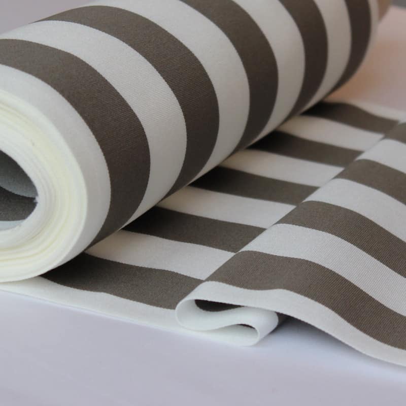 Striped deckchair cloth in dralon - white / taupe 