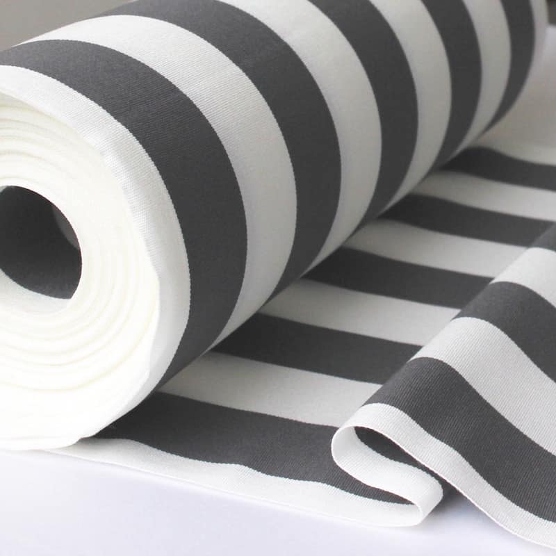 Striped deckchair cloth in dralon - white / storm grey 